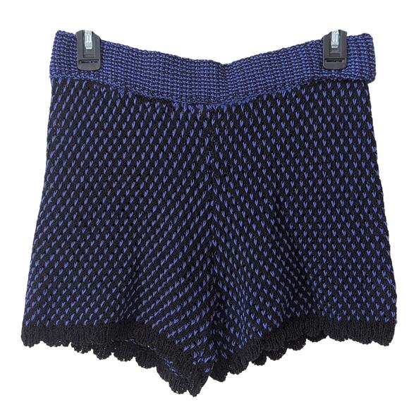 Zara Pants - Zara Knit Blue & Black Sheer Whimsigoth Grunge Elastic Waist Shorts Size Small